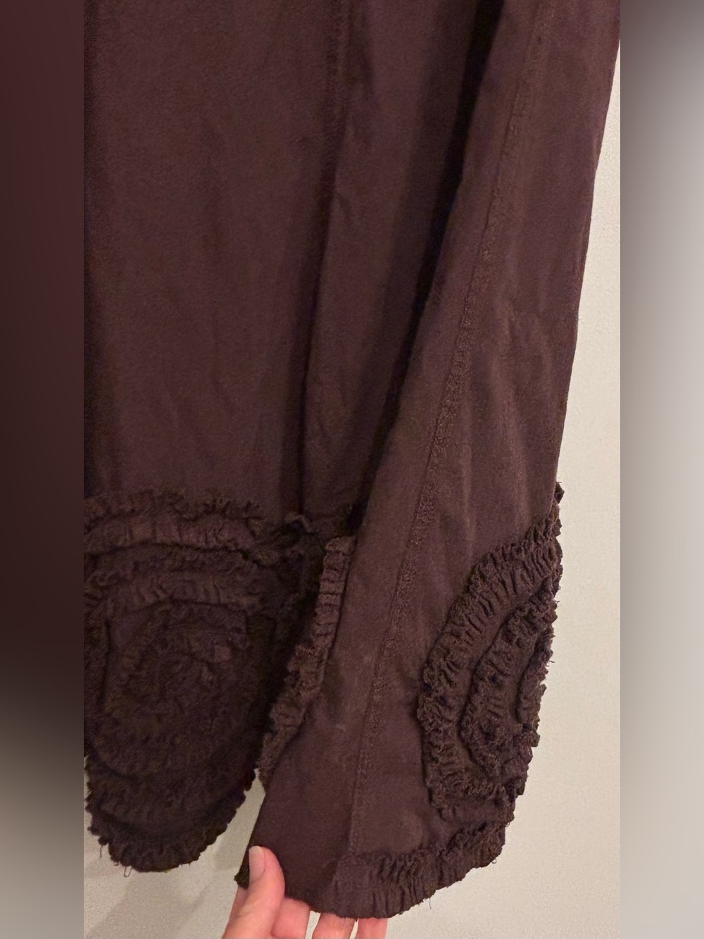 Chocolate Brown Embroidered Midi Skirt Boho Artisan Lagenlook European, L - Picture 7 of 7
